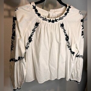 Zara Embroidered Linen Blend Blouse